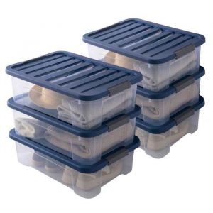 Lot de 6 boites de rangement en plastique avec couvercle Sundis WAVE BOX 25L L.555 x l.39 x h.17 cm Transparent