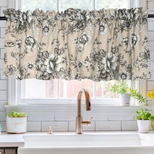 Rideaux cuisine brise-bise imprim&eacute; floral - 1 pi&egrave;ce beige 140&times;46cm - rideau court cuisine d&eacute;co - brise-bise rideau - Lumiryn