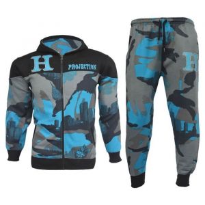 Surv&ecirc;tement Enfant Gar&ccedil;on HNL Camouflage Imprim&eacute; &agrave; Capuche Haut et Bas Jogging Costume - Gris - Manches Longues
