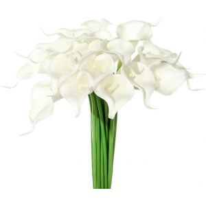 Lot de 20 lys calla artificiels au toucher réaliste en latex pour décoration de mariage ou de maison (blanc)