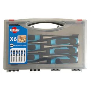 Coffret de 6 ciseaux &agrave; bois &agrave; manche bi-mati&egrave;re ISOCELE 780.500.06