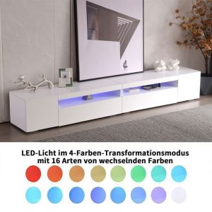 Meuble TV extra-long - 240cm LED - 16 couleurs r&eacute;glables support 80kg & rangement spacieux Blanc moderne (240x39x35cm)
