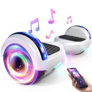 Hoverboard 6.5 &eacute;lectrique enfant Moteur 160W lumi&egrave;re LED bluetooth Charge maximale 70KG autonomie 7-8km   Blanc
