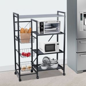 Étagère de Cuisine sur Roulettes Support/ Desserte de Four à Micro-Ondes Industriel avec Crochets en S