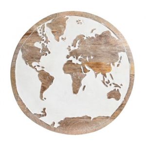 CARTE du Monde en relief D&eacute;coration murale en Bois de Manguier Mappe Monde beige &eacute;cru de 40cm