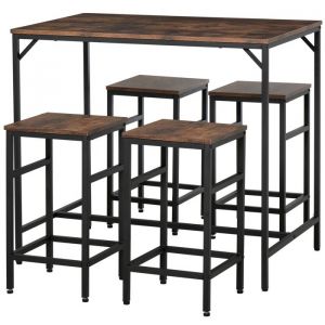 table de bar set de table de bar avec 4 tabourets 5 tapis de salle à manger pour la cuisine panneau de particules / acier rusti