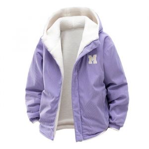 Manteau R&eacute;versible en Velours C&ocirc;tel&eacute; Homme/Femme Adulte Col capuche - Violet