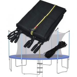 Filet de S&eacute;curit&eacute; Int&eacute;rieur pour Trampoline 366 cm 12FT Double Fermeture &eacute;clair & Boucles-noir