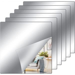 Miroir 20 x 20 cm Miroir Adhésif Flexibles Carreaux de Miroir Feuilles de Miroir Acryliques Autocollants de Miroir Mural