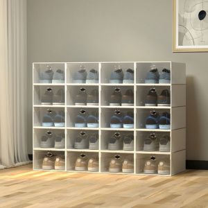 Lot de 20 Boîtes à Chaussure en Plastique - 20*Boîtes à Chaussure Empilable Blanc - MEUBLE A CHAUSSURES avec Couverture