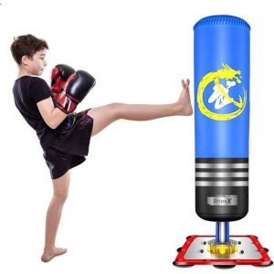 Dripex Sac de frappe enfant Debout autoportant Sac de Boxe sur Pied Bleu avec base à ventouses Punching Ball