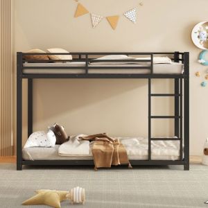 Lits superpos&eacute;s en fer noir 90x200 - Lits enfants classiques - Meubles m&eacute;tal robuste   - sans Matelas