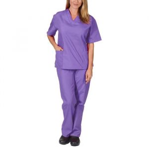 Uniforme Médicale Unisexes Ensemble: Haut et Pantalons + Blouse Medicale Femme/Homme - Tenue Aide Soignante Professionnelle Violet