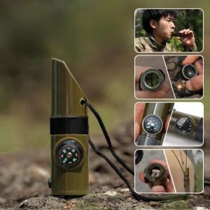 Sifflet de Survie dUrgence 7 en 1 Boussole Thermomtre Lampe De Poche Loupe avec Cordon pour Randonn couleurs multiple KIT DE SURVIE