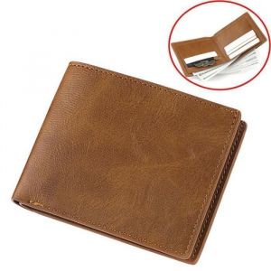 Portefeuille Homme en PU Cuir - FONDUPIN - Bi-pli avec Porte-monnaie Zipp&eacute; - Caf&eacute; clair