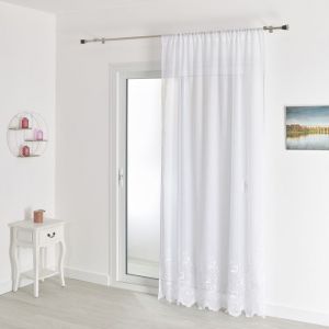 Voilage sablé base brodée Blanc - 180 x 220 cm