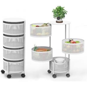 Corbeille à Fruits 4 Niveaux Panier de Fruits et Legumes Support de Rangement Chariot De Rangement pour Cuisine avec 4 Roulettes