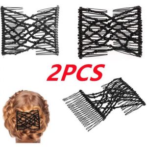 ChignonBarrette à Cheveux Barrette Pince à Cheveux Extensible Magic Hair Comb 2pcs Magic Perles Élastique Pince à Cheveux (Noir)