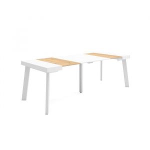Table console extensible 220 Pour 10 personnes Pieds en bois Chêne et blanc RF3017