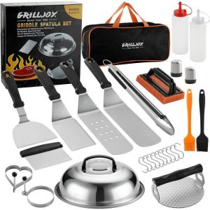 COZY - Ustensiles pour barbecue - 28 pcs set plancha pro inox avec presse burger cloche cuisson pince BBQ teppanyaki