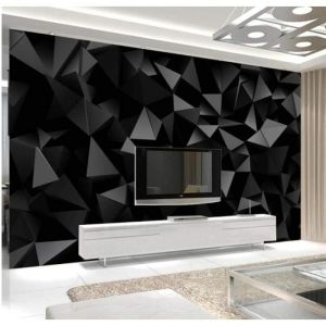 Papier Peint Intiss&eacute; 3D Effet Abstrait Abstraction Papier Peint Triangle Noir G&eacute;om&eacute;trie Tv Salon Mod&egrave;le Mur Fond -350Cmx250Cm