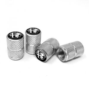 Bouchons Capuchons de Valve pour Pneus Voiture Alfa Romeo Universels 4 Pi&egrave;ces Logo Noir