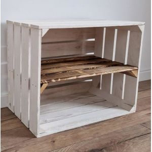 Caisse bois - PYXIDAS - Longue &eacute;tag&egrave;re - 50x40x30 cm - Lot de 1 - Blanc br&ucirc;l&eacute;
