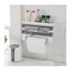 D&eacute;rouleur mural 3-en-1 - Gris - Pour papier aluminium - Pour film transparent - Lames cach&eacute;es - D&eacute;coupe nette