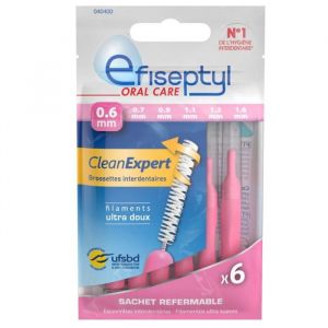 Brossettes Interdentaires Clean Expert 06mm - Efiseptyl - Sachet Refermable - Sachet de 6 Brossettes