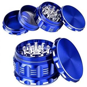 Grinder a herbesGrinder en alliage daluminiumavec Tamis Magn&eacute;tiqueBac &agrave; Pollen et Grattoirpour &eacute;picesHerbPollenFleurs(bleu)
