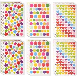 18 Feuilles Gommettes Autocollantes 1000 Stickers Gommettes Enfants en Forme de Coeurs &Eacute;toiles Pois Autocollants Color&eacute;s pour