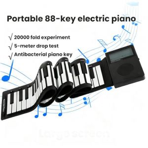 Clavier Piano 88 Touches Enroulable- Souple Avec 50 D&eacute;mos et 200 Tonalit&eacute;s Pliable Avec P&eacute;dale Bluetooth Num&eacute;rique Pour