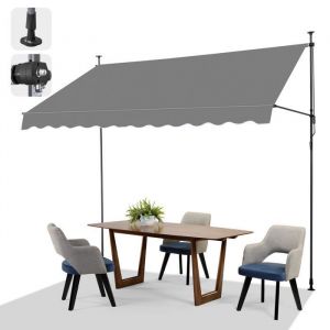 Auvent R&eacute;tractable Store Banne de Jardin avec Manivelle sans Per&ccedil;age Auvent T&eacute;l&eacute;scopique R&eacute;glable 300x150cm x(200-300) cmGris