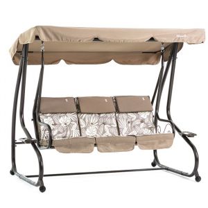 Balancelle de jardin 3 places inclinable au lit structure métal assise 145 cm coussins 7 cm appuie-tête rangement