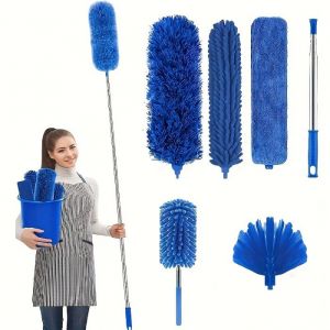 6 Pièces Plumeau Telescopique 24m Tete de Loup Telescopique Poussiere Plumeau Lavable Microfibre avec Tige Télescopique Chiffon