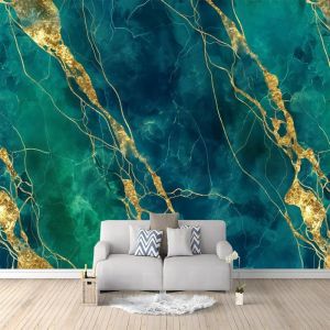 Papier Peint Intiss&eacute; Marbre Vert &Eacute;meraude 400x280 cm Papier Peint Panoramique Moderne Papier Peint Mural Photo pour D&eacute;cor Fond TV
