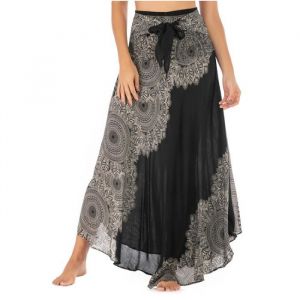 Jupe 2 en 1 Jupe Longue Été Femme Fluide Jupe Boheme Chic Femme Jupe Boheme Femme Jupe Fleurie Femme Plage Jupe  Noir