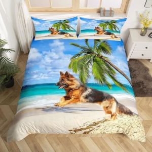 Housse de couette - Microfibre - 220x240 cm - Imprim&eacute;e - Chien animal de plage