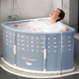 FLASIDU Baignoire pliable pour adulte Baignoire portable 70x70x55cm BAIGNOIRE Gris PVC Forme en éventail