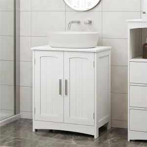 EUGAD Meuble sous Lavabo, Meuble Salle de Bain Vasque, Placard avec 2 Portes, Étagère Réglable, 50x30x60cm, Blanc E0IG1020