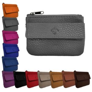 Porte Monnaie Cuir Homme / Femme pour billets carte monnaie et cl&eacute; 2 fermetures compact en plusieurs couleur -Gris-LOLUNA&reg;