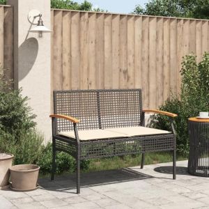 Si&egrave;ge de banc KIMMY Banquette de jardin avec coussin noir R&eacute;sine tress&eacute;e et acacia SHOP82075708