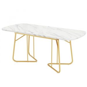 Table de salle &agrave; manger extensible blanche avec structure en marbre dimensions extensibles 140/180 x 80 cm pour 4 &agrave; 6 personnes.