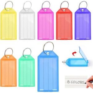 48Pcs Porte Clef Etiquette Porte-clés en Plastique 5cm Porte-clés 8 Couleurs Porte Clef Avec Etiquette Transparent pour Maison
