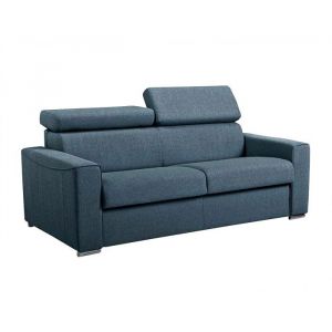 Canap&eacute; 3 places convertible express en tissu VIZIR - Bleu - couchage 140cm - Matelas 18cm