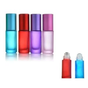 Flacons Roll on Vide en Verre Color&eacute;Roll on VideBouteille dhuile Essentielle en Verre Color&eacute;Flacon &agrave; BilleHuileParfum 5ML 4pcs