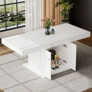 Table &agrave; manger blanc laqu&eacute; avec espace de rangement  Extensible t&eacute;lescopique 140/180cm