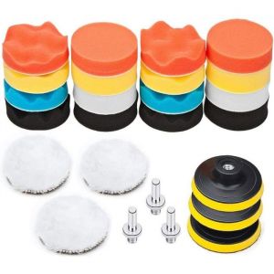 25 Pcs Polissage Voiture Kit 75mm Éponge Disque de Polissage Embout Polish pour PerceuseTampon Lustrage avec M10 Adaptateur