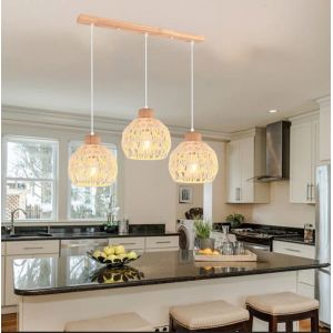 iDEGU Lustre Suspension Luminaire Vintage en Cage Rotin Blanc E27 Lampe Plafonnier Réglable Industriel pour Salon Chambre