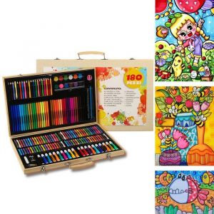 Malette Dessin 180 Pi&egrave;ces Kit Dessin Enfant Adultes Sets de Dessin Mallette de Coloriage Crayons de Couleur Aquarelle Pastels
